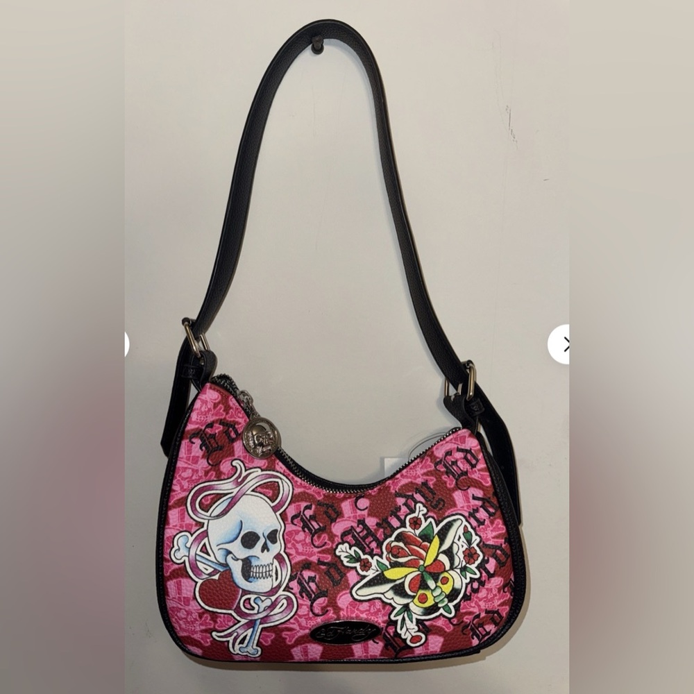 Ed Hardy Pink and Black Skull Shoulder Bag